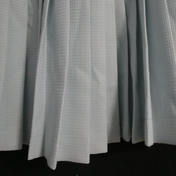 Textured Light Blue Lined Pleated Skirt | size 36 | Button and Zip Side Closure - Picture 14 of 15